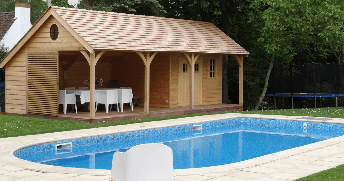Cottage lodge en bois pool house Gardival Tack