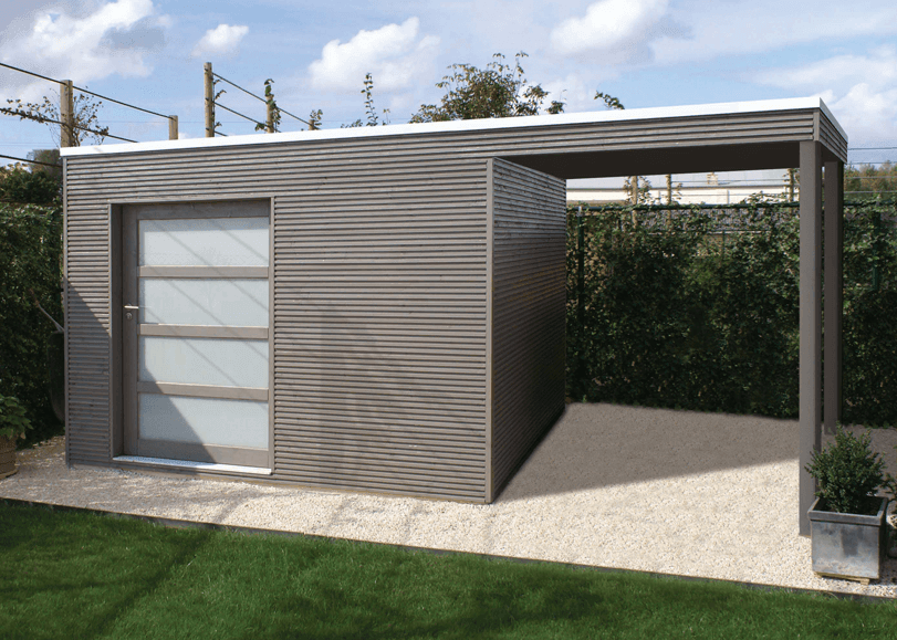 Auvent pour abri de jardin moderne avec toit plat Gardival et Tack